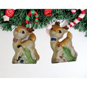 Salt And Pepper Shaker Deer Japan Ceramic Big Eyes Kitschy Christmass Vintage